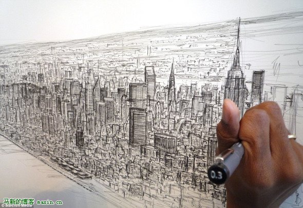 这是史蒂芬第三次来纽约，却是他首次画最具有标志性的纽约全景图